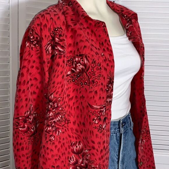 Vintage Sag Harbor Red Floral Oversized Button Down Shirt Size 22W - Picture 1 of 10